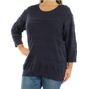 Karen Scott Lightweight Sweater Size L Navy Blue Textured Crew NEW